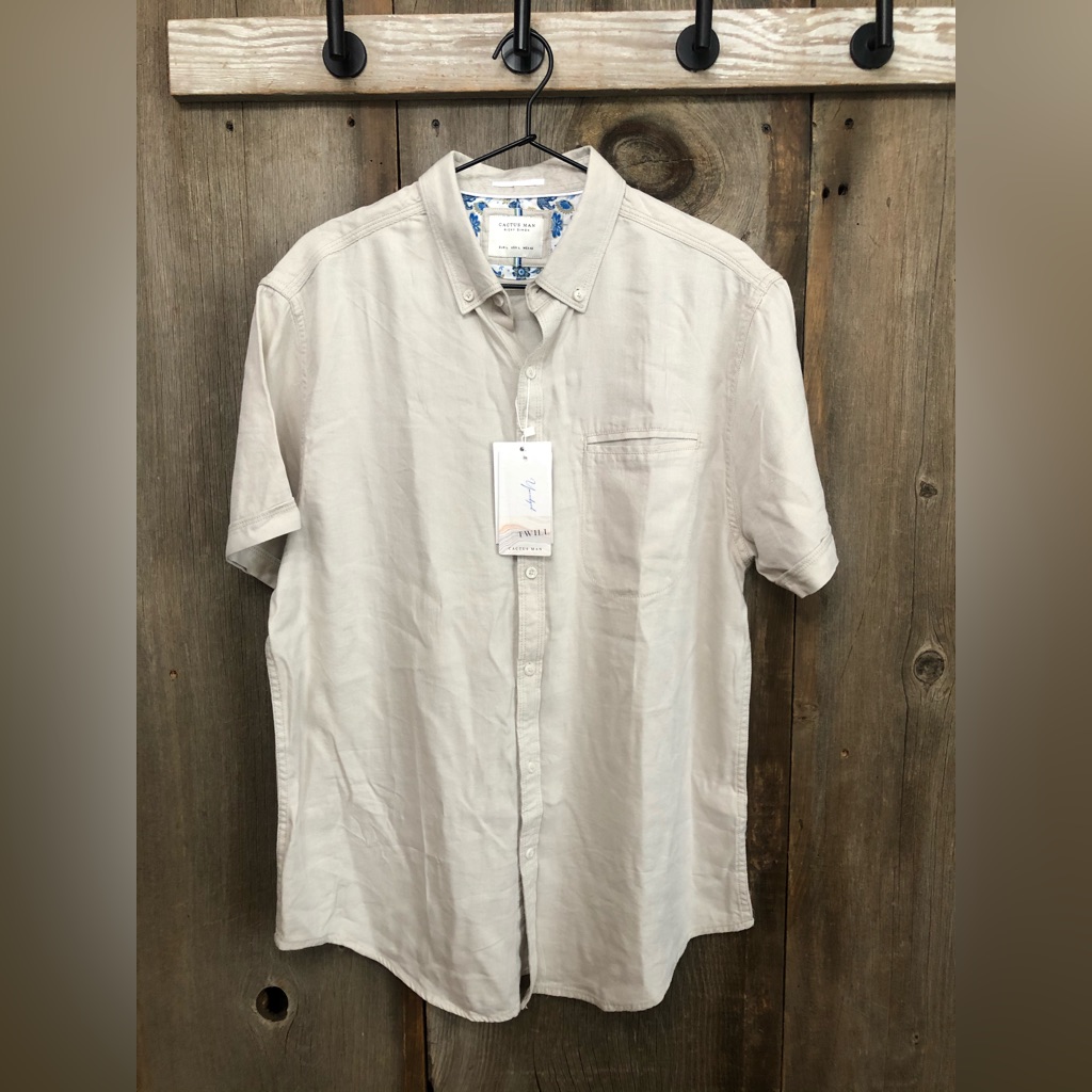 Cactus Man Ricky Singh Yarn Dyed Twill Button Down Shirt In Stone Khaki Sz Large